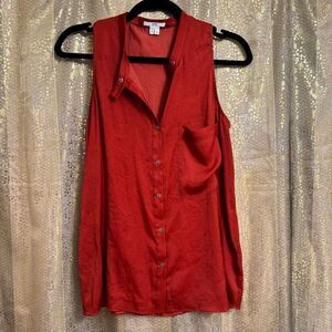 Helmut by Helmut Lang Burnt Orange Flowy Button Down Tank Top XS